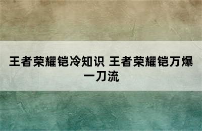 王者荣耀铠冷知识 王者荣耀铠万爆一刀流